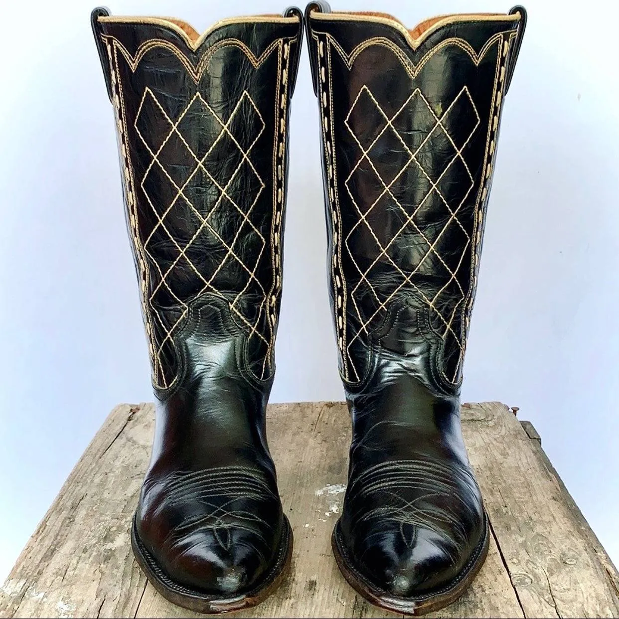 ACME Vintage 1950’s Black Diamond Whipstitch Cowboy Western Boots