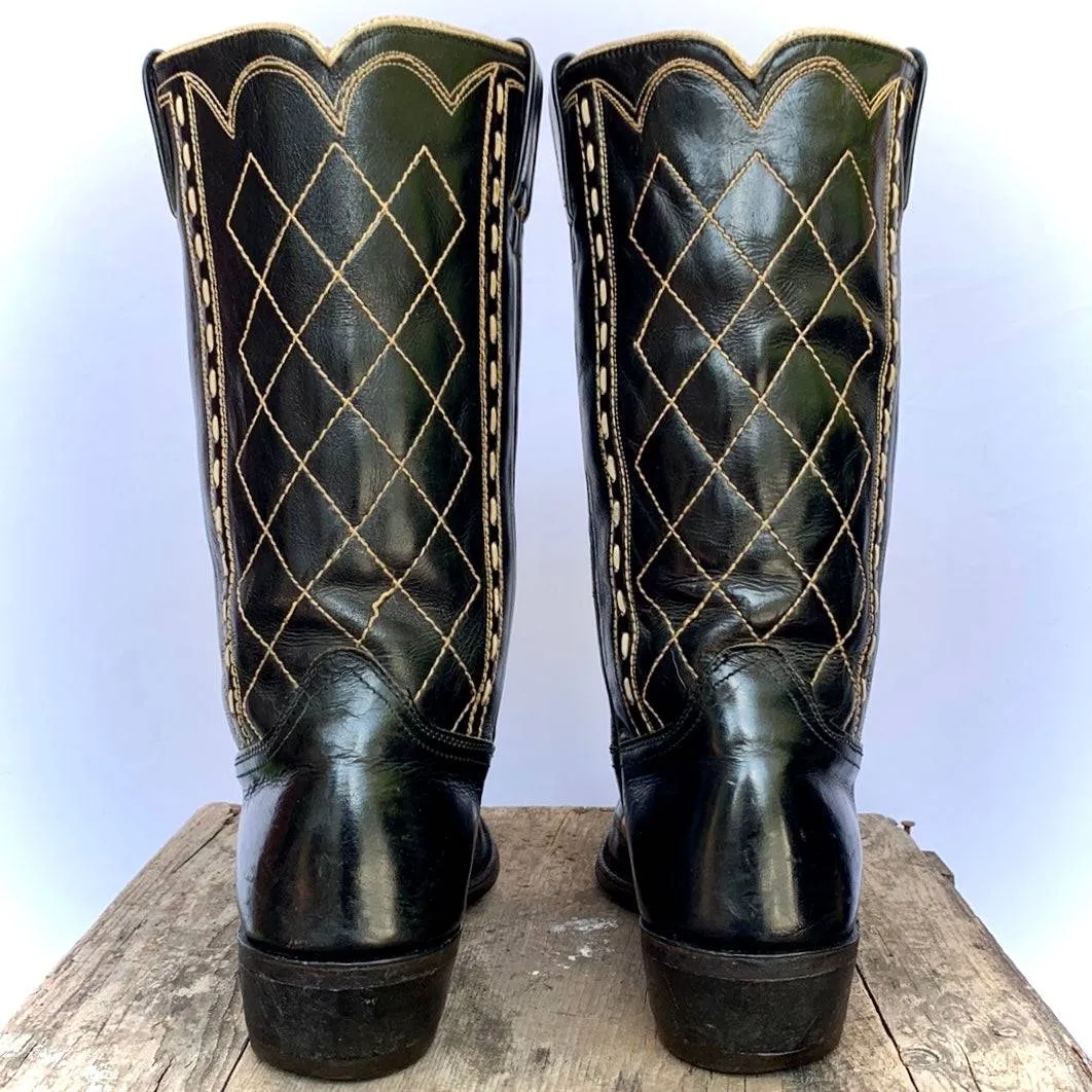 ACME Vintage 1950’s Black Diamond Whipstitch Cowboy Western Boots