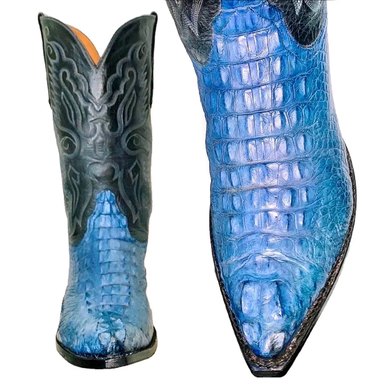 AMMONS Vintage Handmade Custom Crocodile Alligator Phoenix Eagle Blue Black Cowboy Western Boots