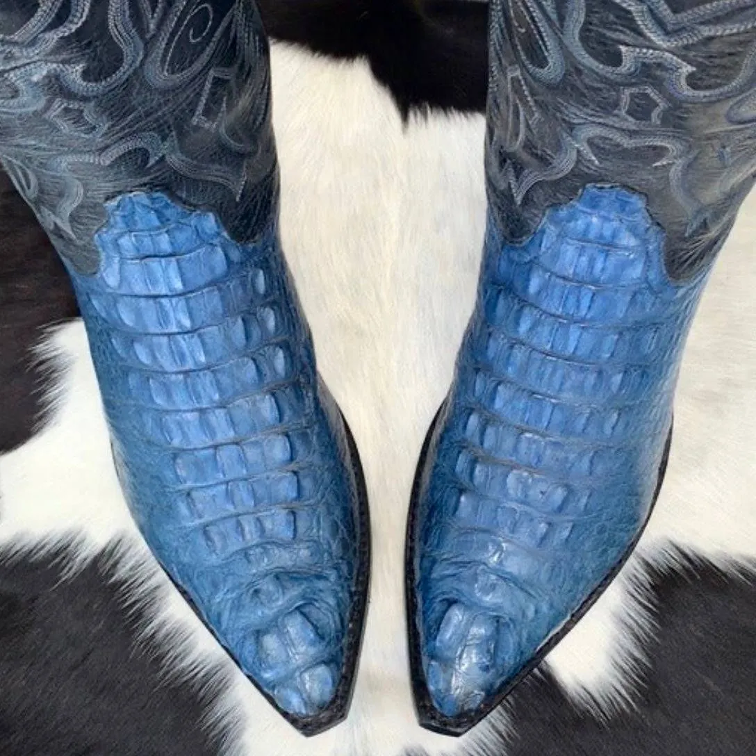 AMMONS Vintage Handmade Custom Crocodile Alligator Phoenix Eagle Blue Black Cowboy Western Boots