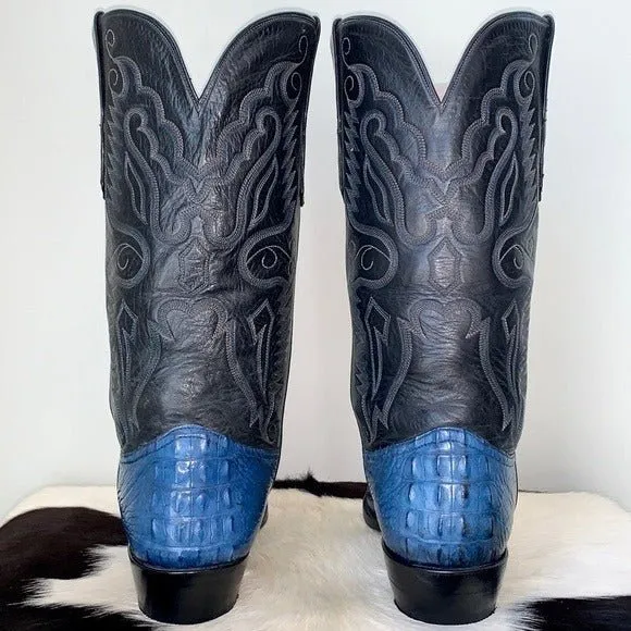 AMMONS Vintage Handmade Custom Crocodile Alligator Phoenix Eagle Blue Black Cowboy Western Boots