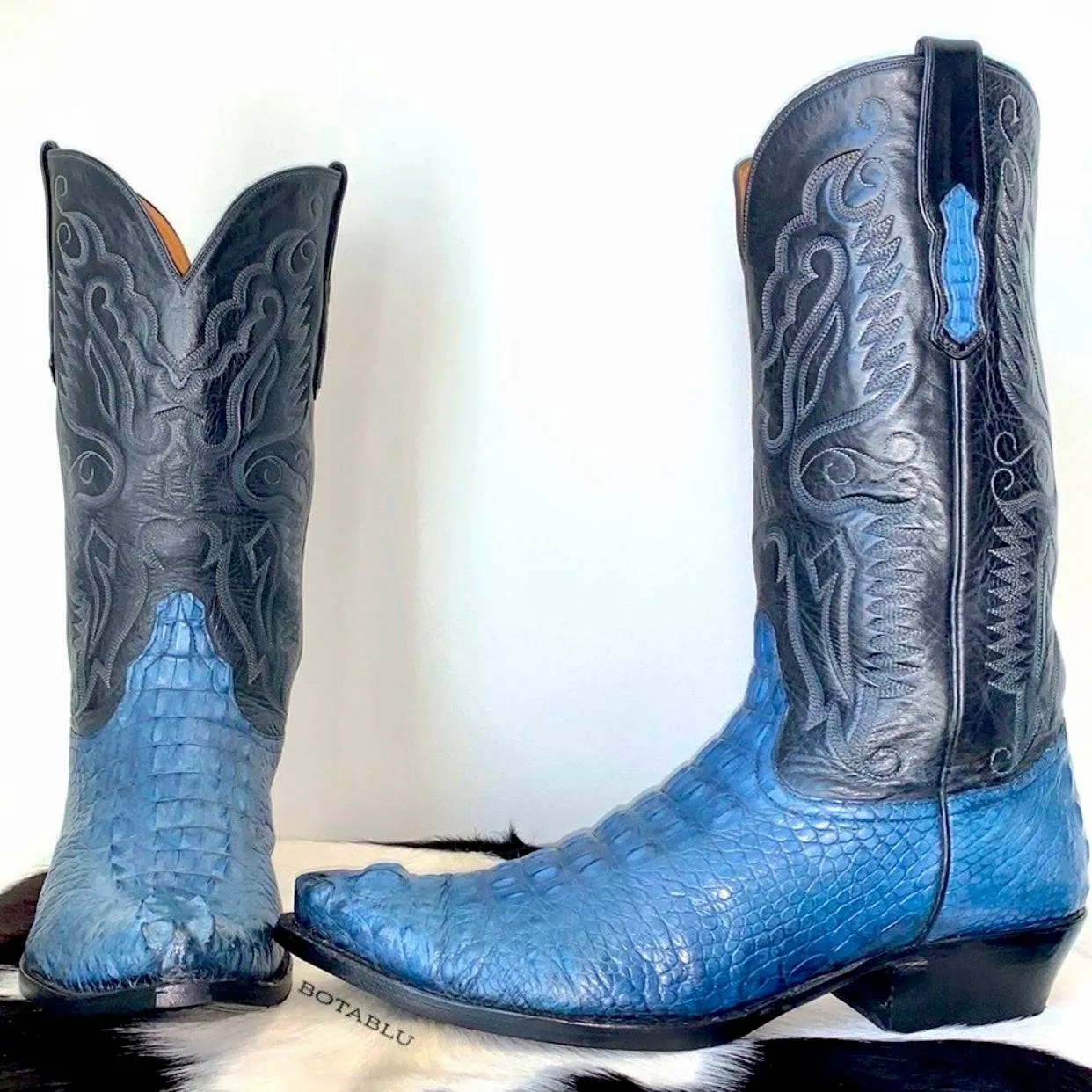 AMMONS Vintage Handmade Custom Crocodile Alligator Phoenix Eagle Blue Black Cowboy Western Boots
