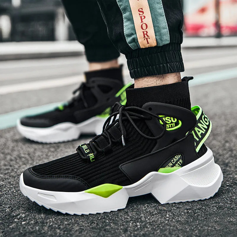 Casual sports shoes dad men's shoes flying woven thick sole inner heightening socks boots