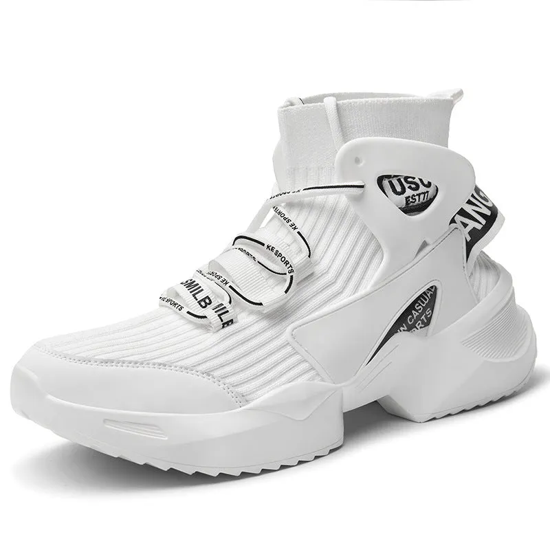Casual sports shoes dad men's shoes flying woven thick sole inner heightening socks boots