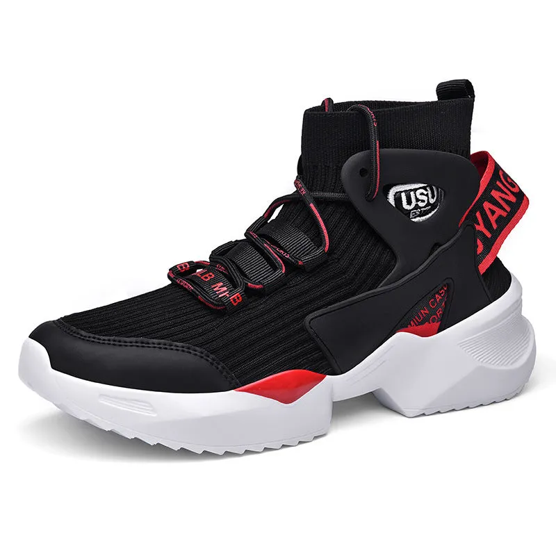 Casual sports shoes dad men's shoes flying woven thick sole inner heightening socks boots