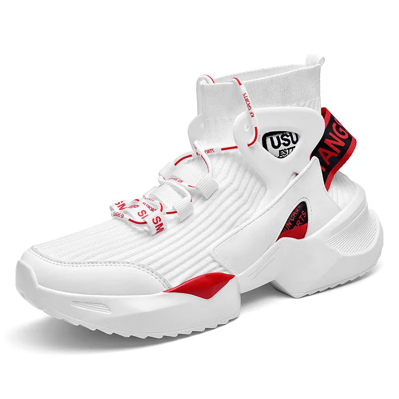 Casual sports shoes dad men's shoes flying woven thick sole inner heightening socks boots
