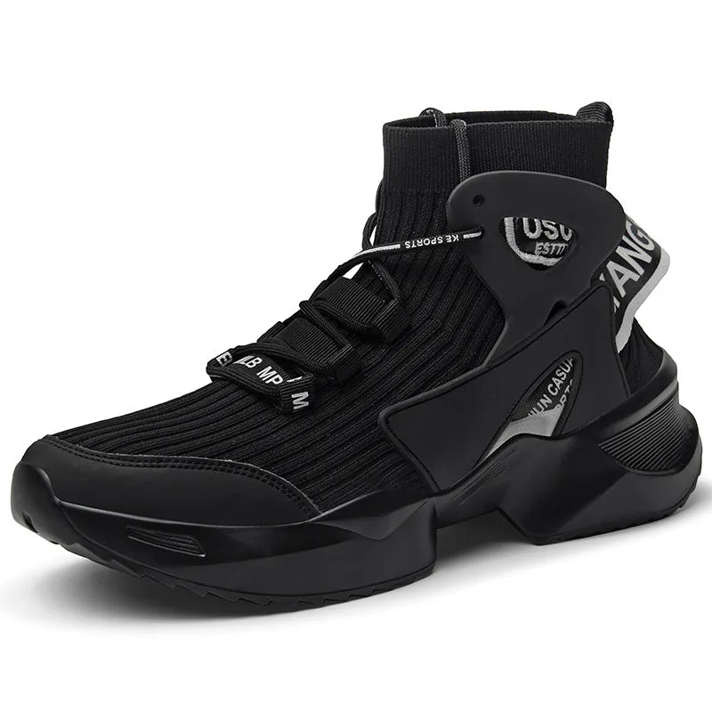 Casual sports shoes dad men's shoes flying woven thick sole inner heightening socks boots