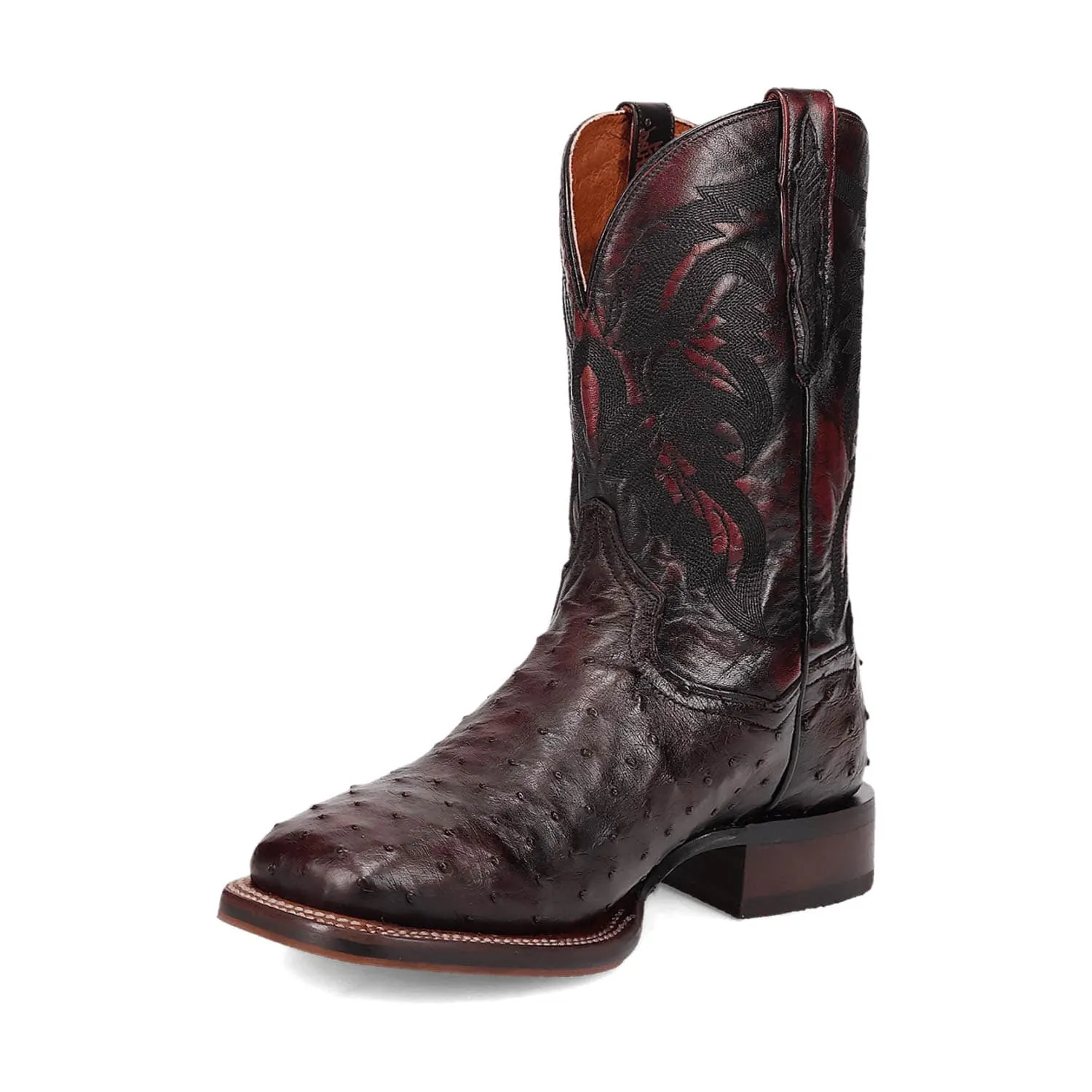 Dan Post Mens Alamosa Black Cherry Full Quill Ostrich Cowboy Boots