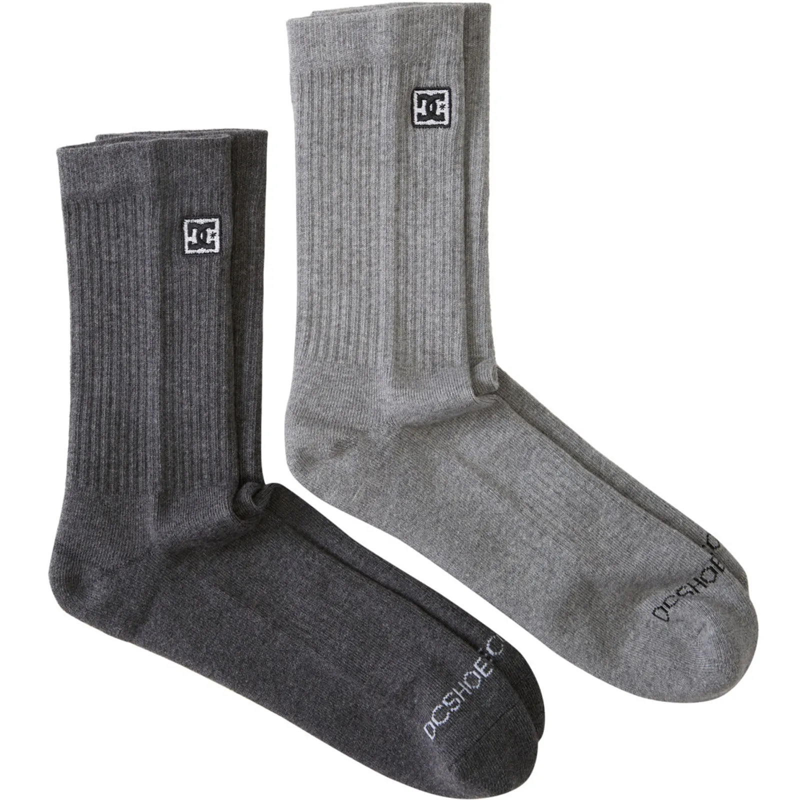 DC Shoes Mens 2 Pack Sports Crew Socks - Grey Heather - One Size