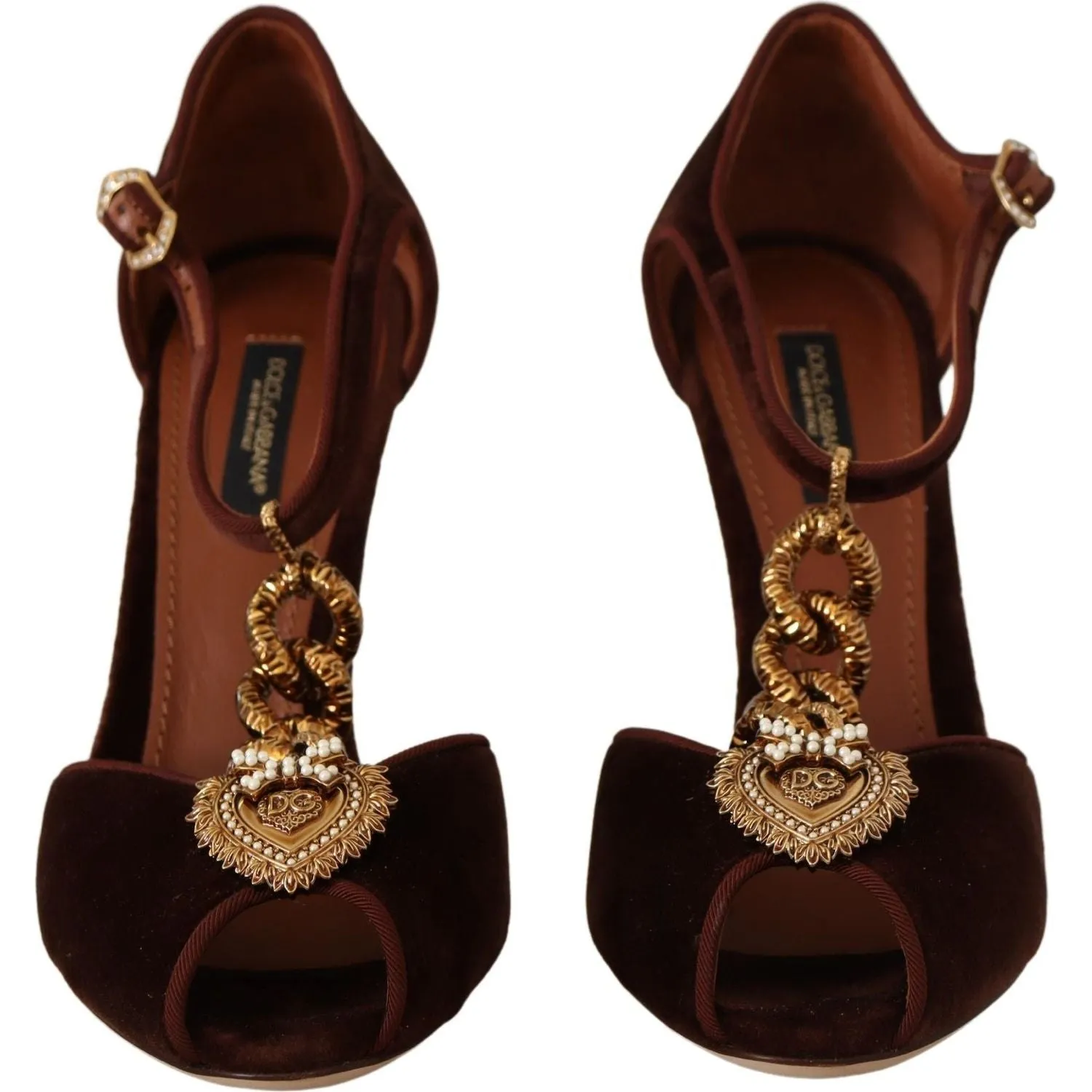 Dolce & Gabbana Elegant Gold Detail Velvet Heels