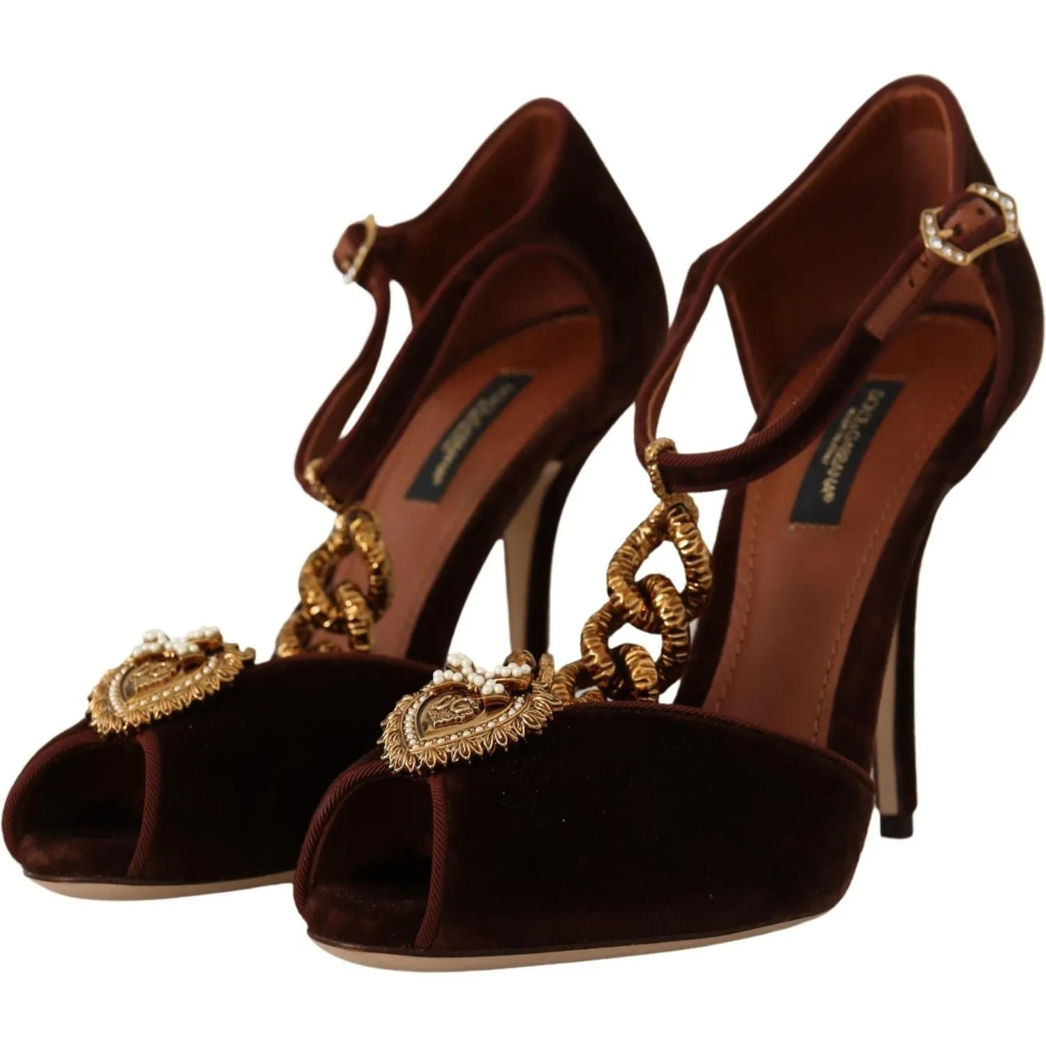 Dolce & Gabbana Elegant Gold Detail Velvet Heels