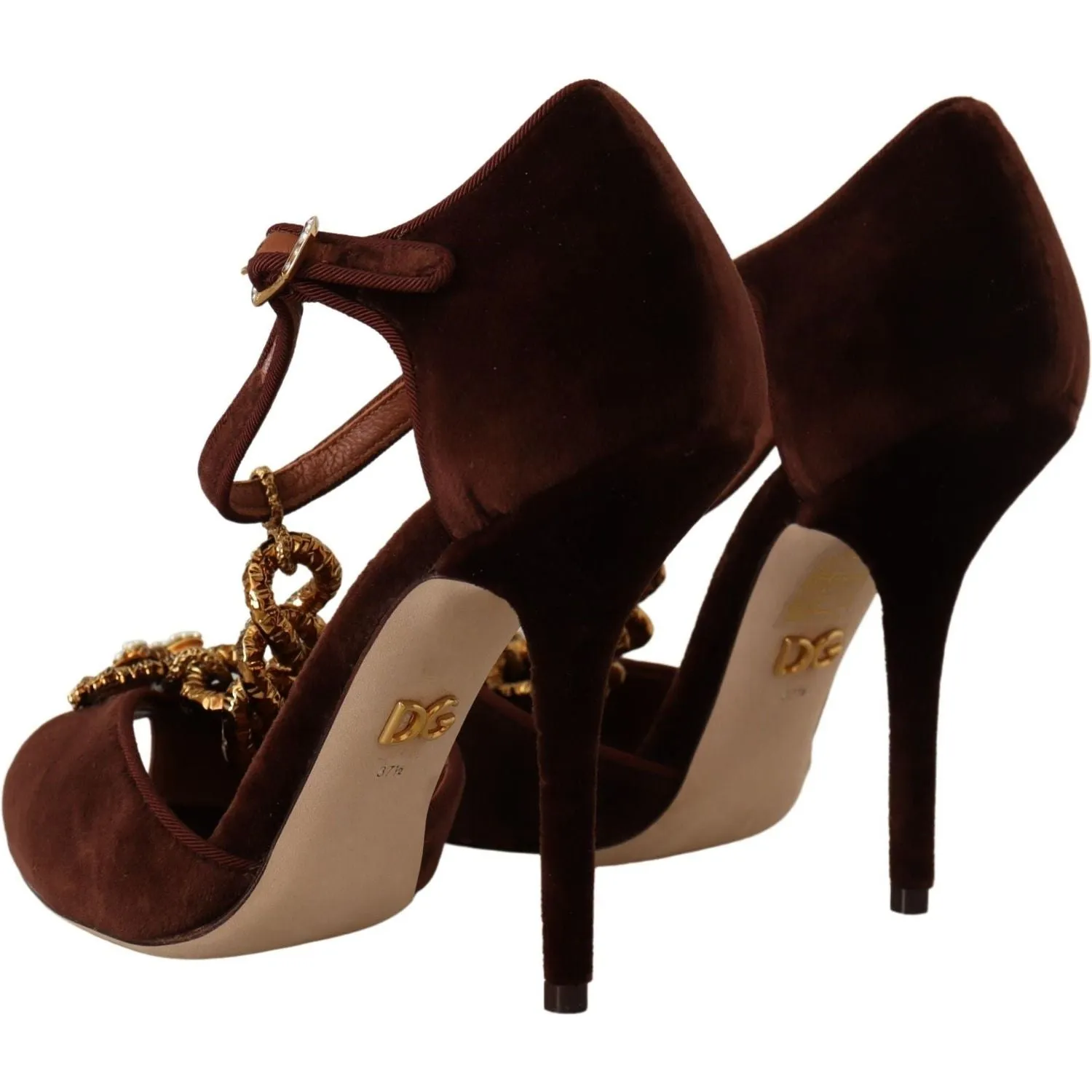 Dolce & Gabbana Elegant Gold Detail Velvet Heels