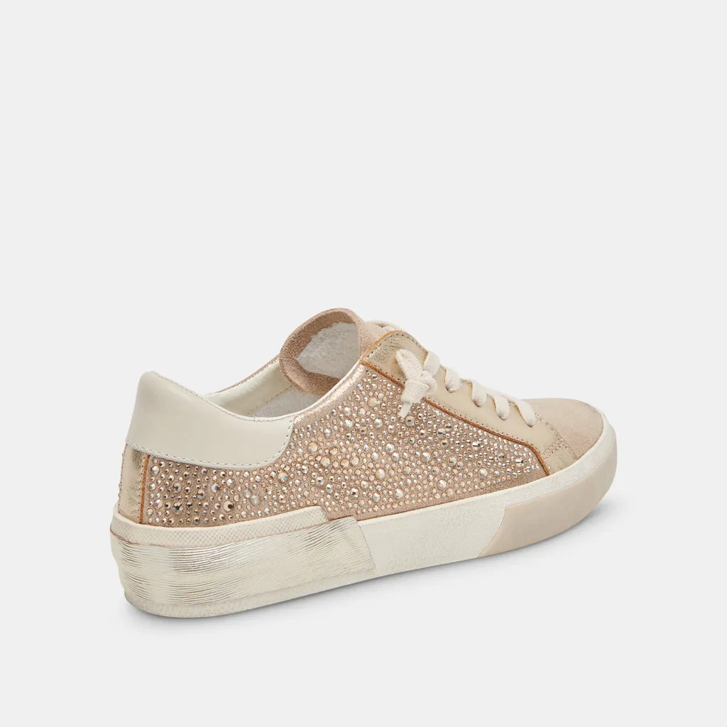 Dolce Vita Zina Crystal Gold Sneakers in Gold Suede
