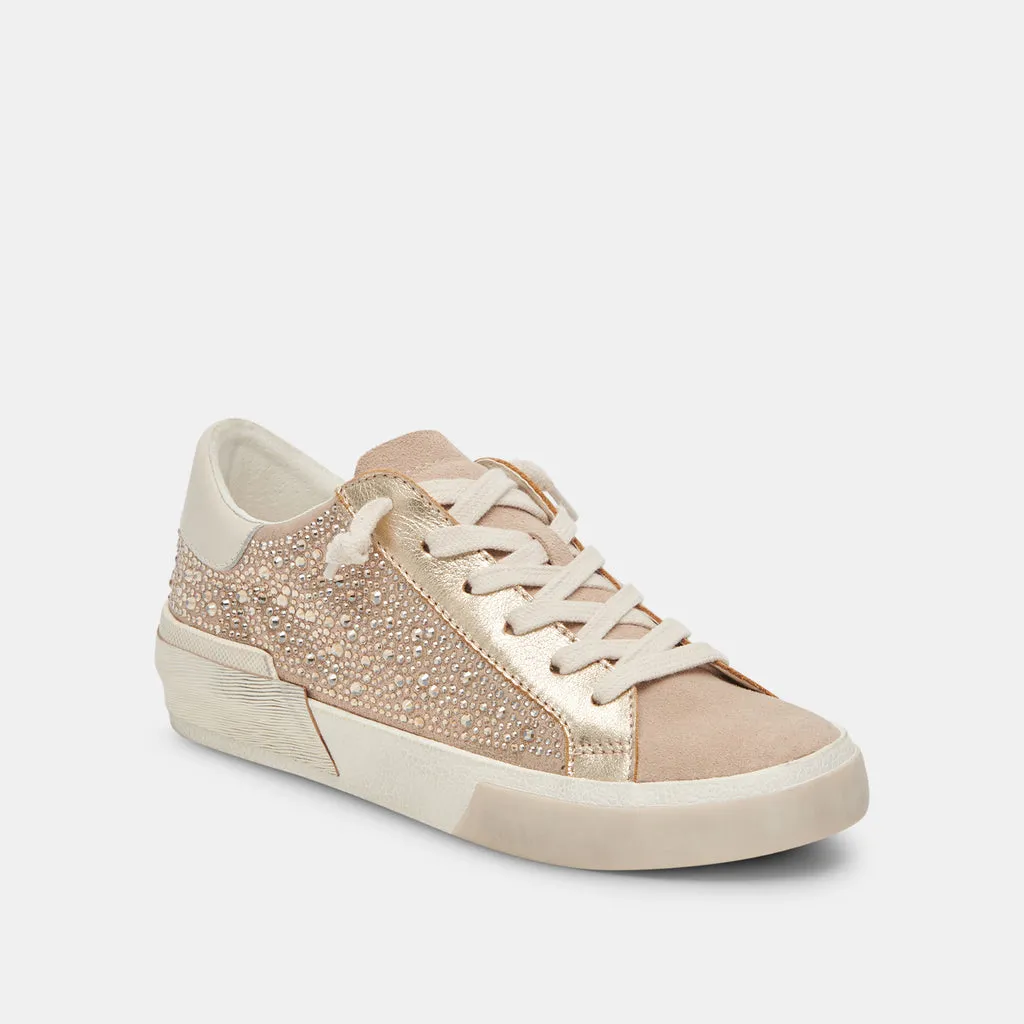 Dolce Vita Zina Crystal Gold Sneakers in Gold Suede