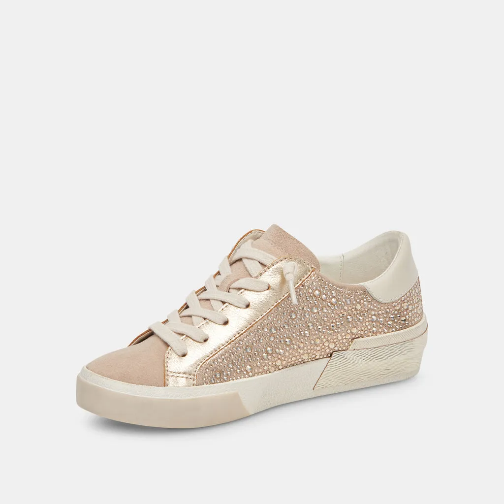 Dolce Vita Zina Crystal Gold Sneakers in Gold Suede