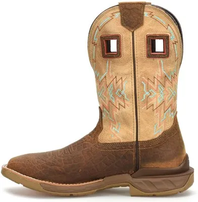 Double H Brown Buffalo Print Broad Square Toe Roper Boots