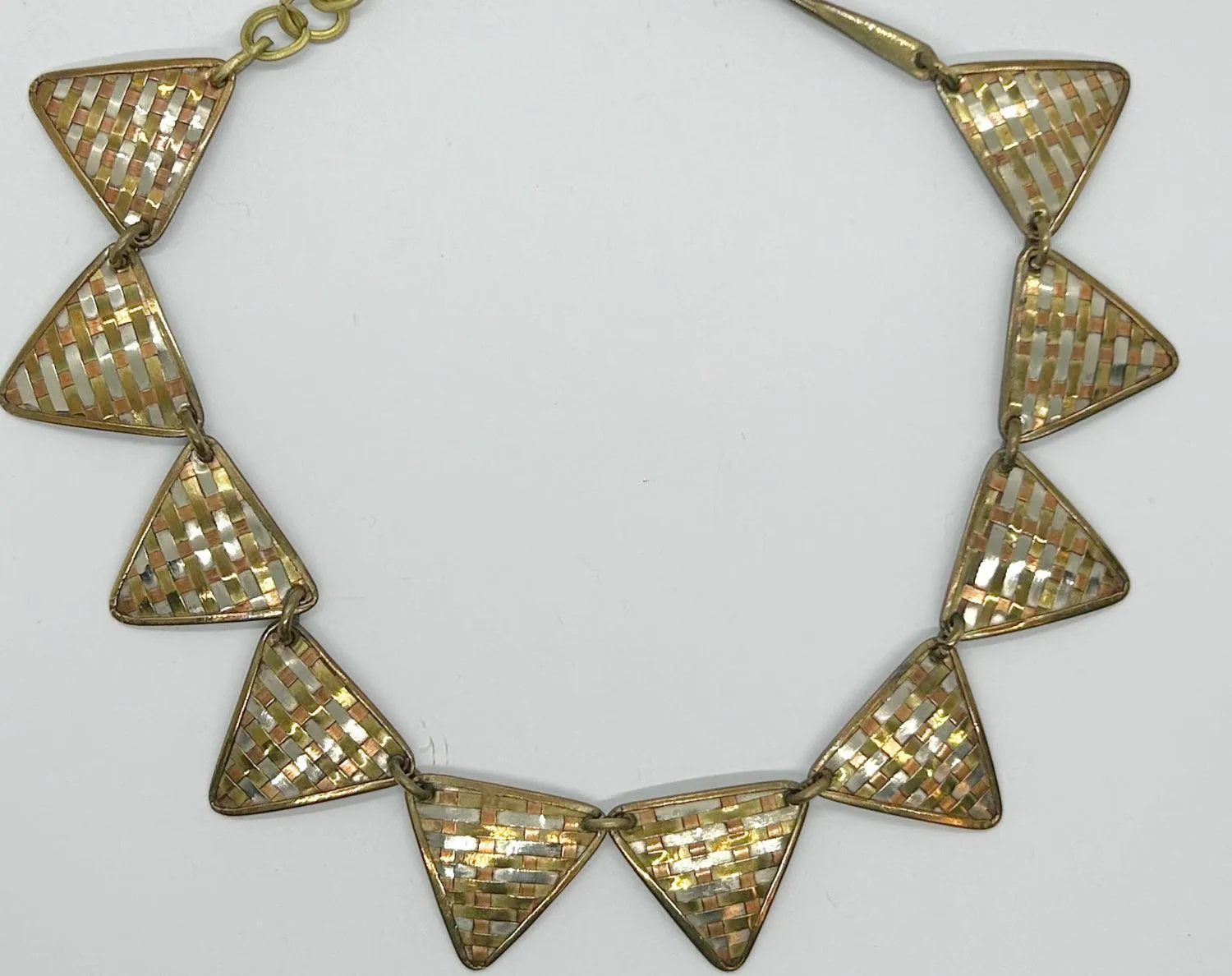 Dramatic Tri-Tone Indian Geometric Metal Necklace