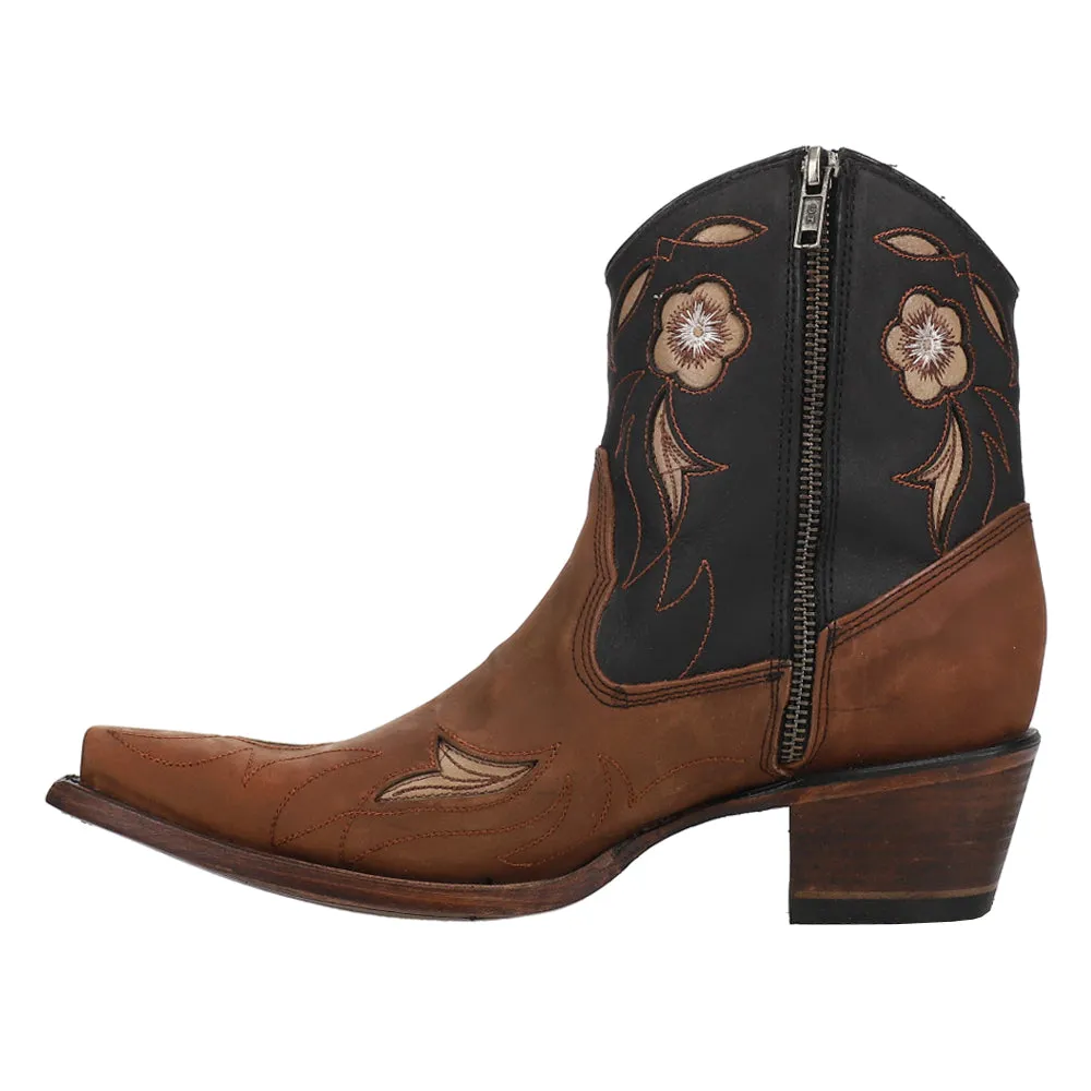 Embroidered And Inlay Ankle Floral Embroidered Snip Toe Cowboy Booties