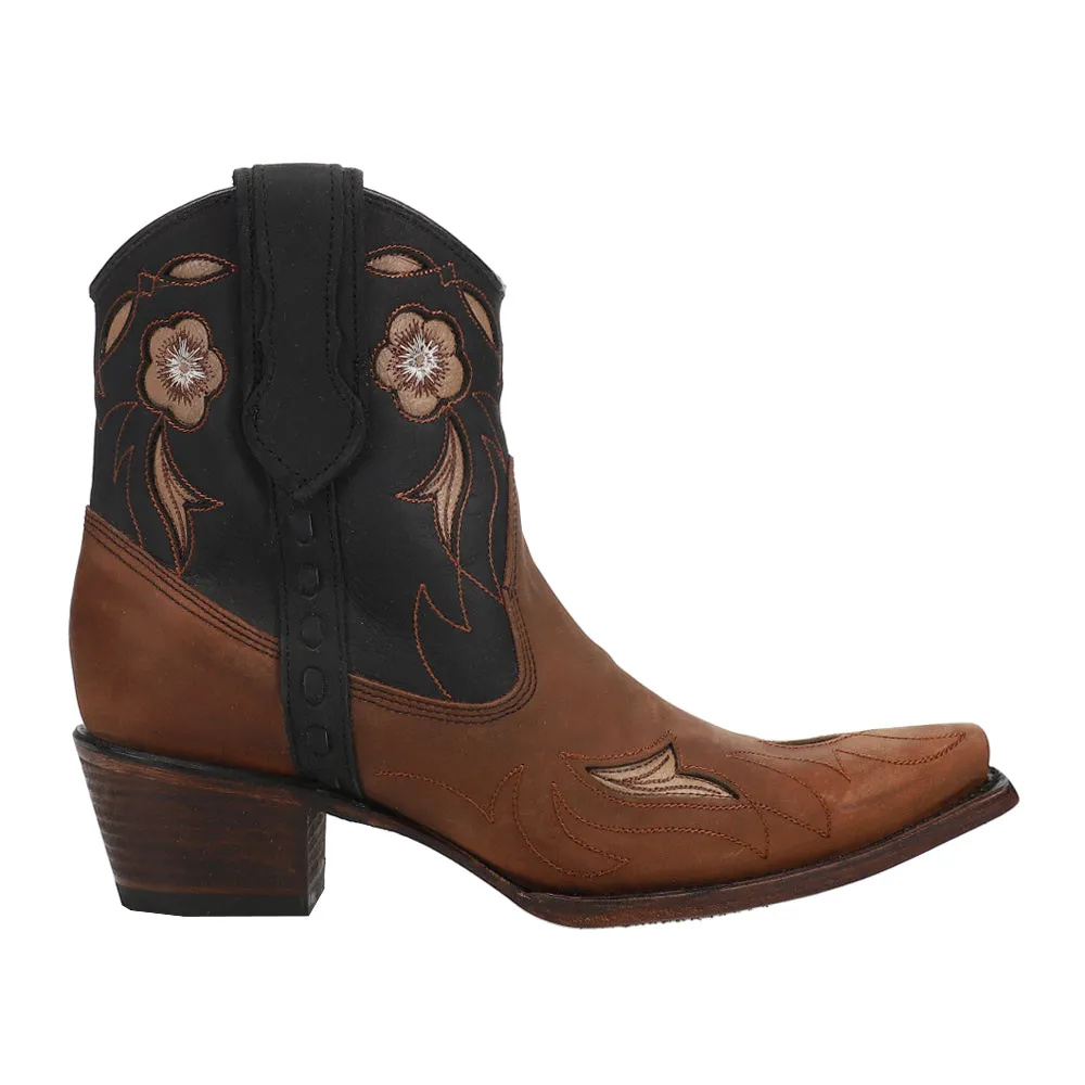 Embroidered And Inlay Ankle Floral Embroidered Snip Toe Cowboy Booties