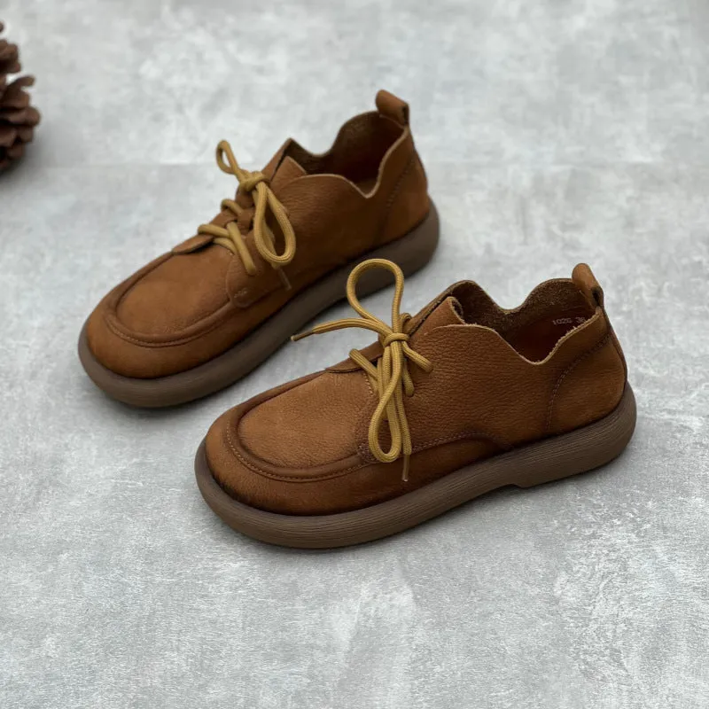 Handmade Womens Lace-up Leather Oxford Flat Shoes