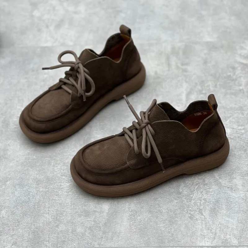 Handmade Womens Lace-up Leather Oxford Flat Shoes