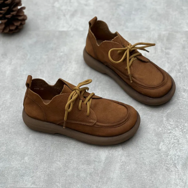 Handmade Womens Lace-up Leather Oxford Flat Shoes