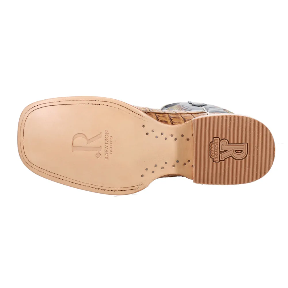 Hornback Caiman Tail Embroidered Croc Square Toe Cowboy Boots