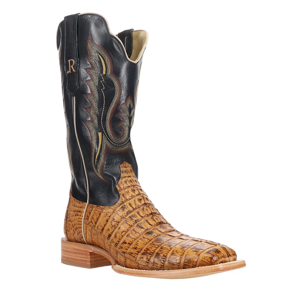 Hornback Caiman Tail Embroidered Croc Square Toe Cowboy Boots