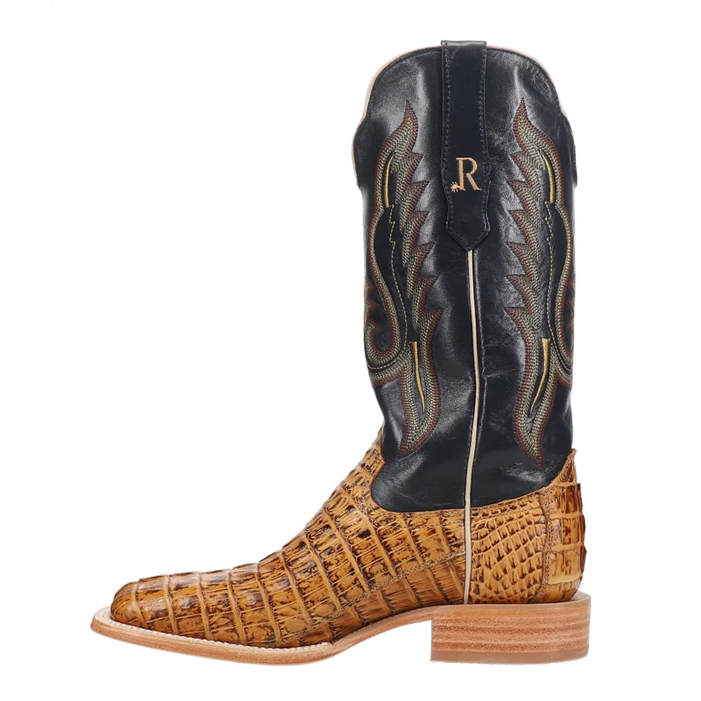 Hornback Caiman Tail Embroidered Croc Square Toe Cowboy Boots