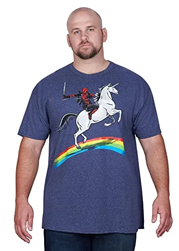 Marvel unisex adult Deadpool Riding a Unicorn on Rainbow T-shirt novelty t shirts