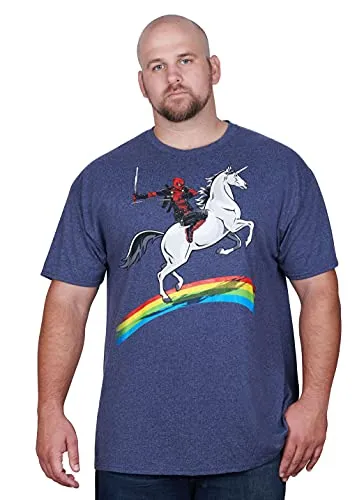 Marvel unisex adult Deadpool Riding a Unicorn on Rainbow T-shirt novelty t shirts