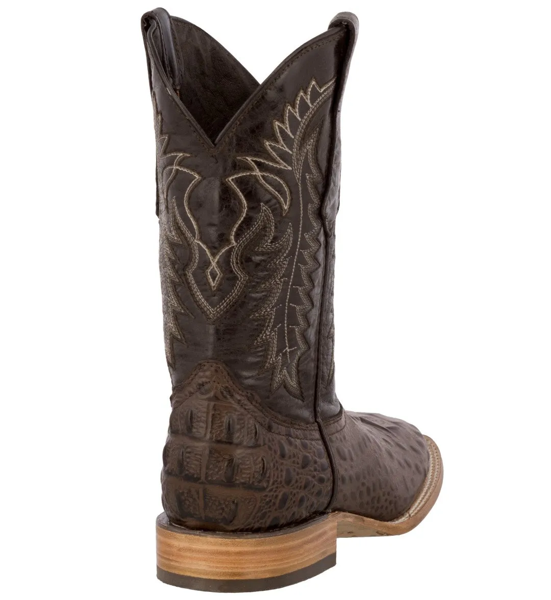 Mens Brown Alligator Hornback Print Leather Cowboy Boots Square Toe