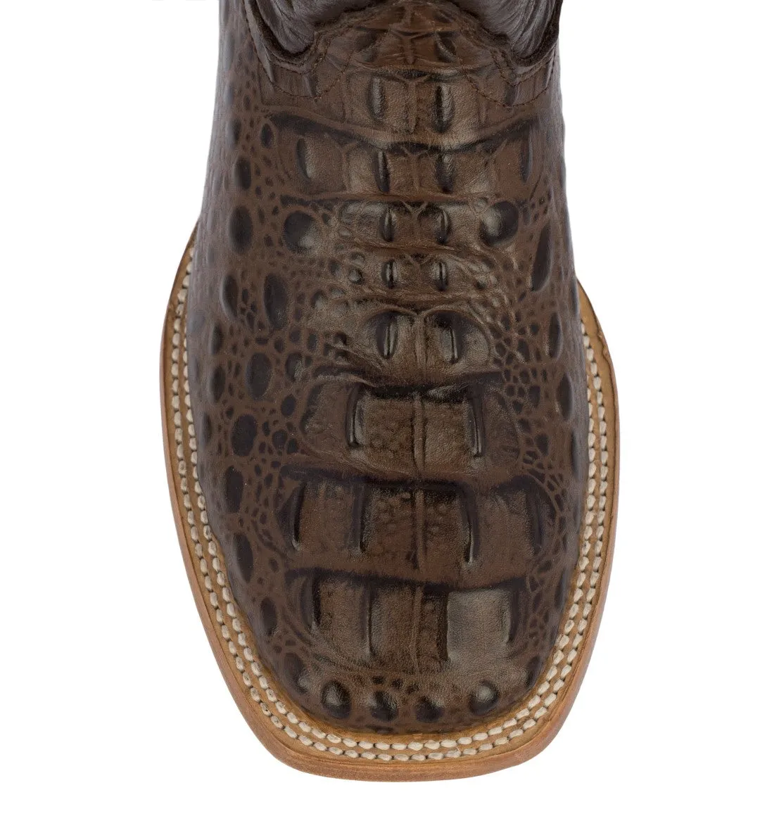 Mens Brown Alligator Hornback Print Leather Cowboy Boots Square Toe