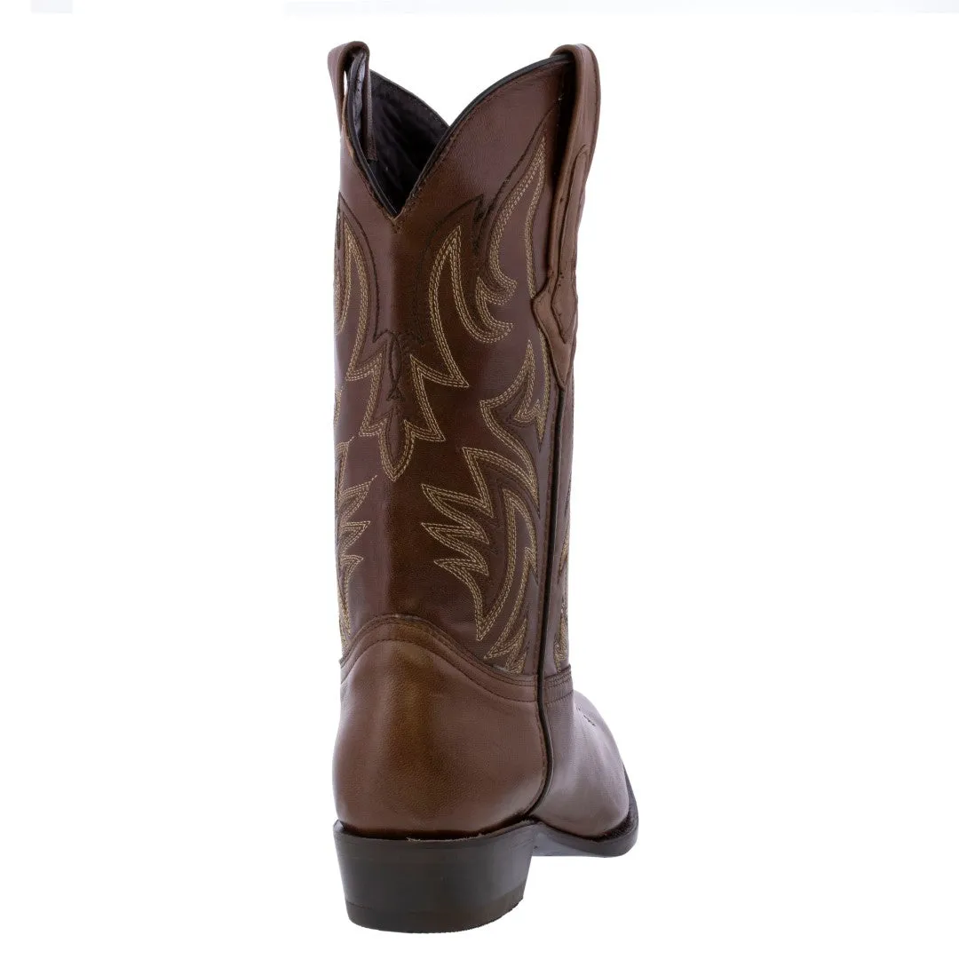 Mens Brown Cowboy Boots Western Wear Smooth Leather Snip Toe