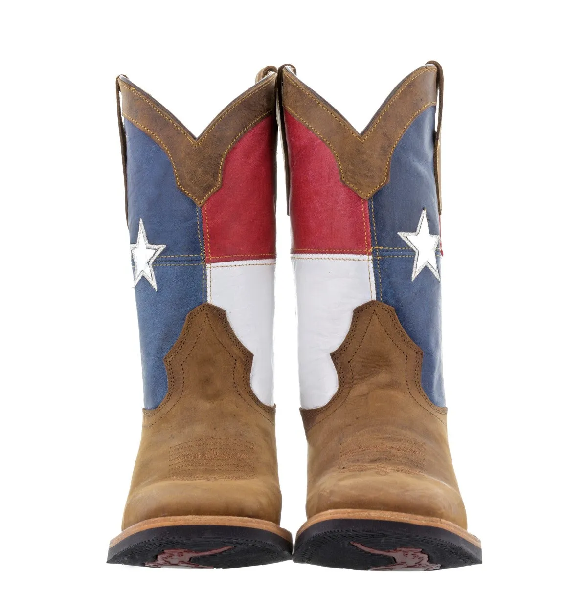 Mens Brown Texas Flag Leather Cowboy Boots Square Toe