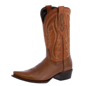 Mens Cognac Cowboy Boots Western Wear Solid Leather - Snip Toe