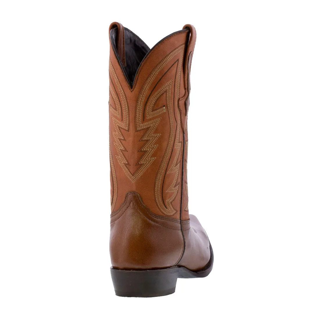 Mens Cognac Cowboy Boots Western Wear Solid Leather - Snip Toe
