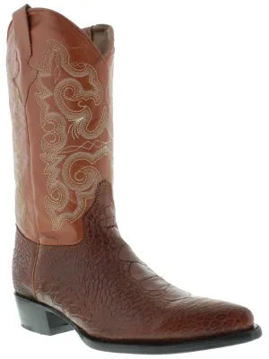 Mens Cognac Sea Turtle Belly Print Leather Cowboy Boots J Toe