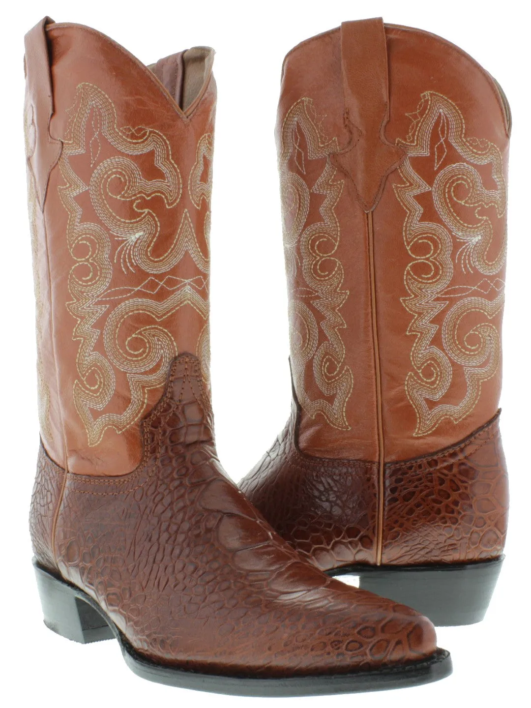 Mens Cognac Sea Turtle Belly Print Leather Cowboy Boots J Toe