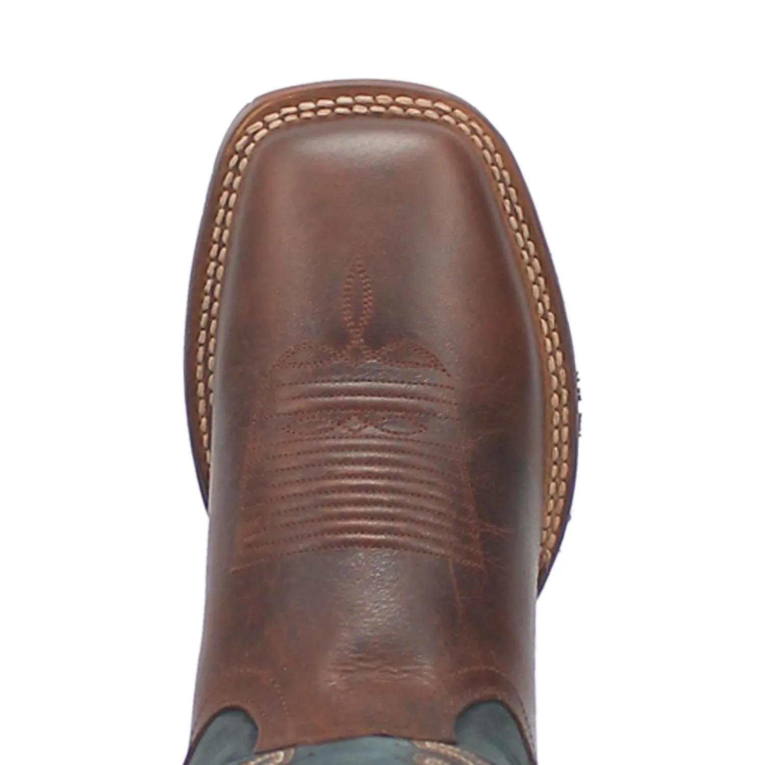 Men's Dan Post Cowboy Certified Chocolate Ivan Broad Square Toe Boots with Blue Tops