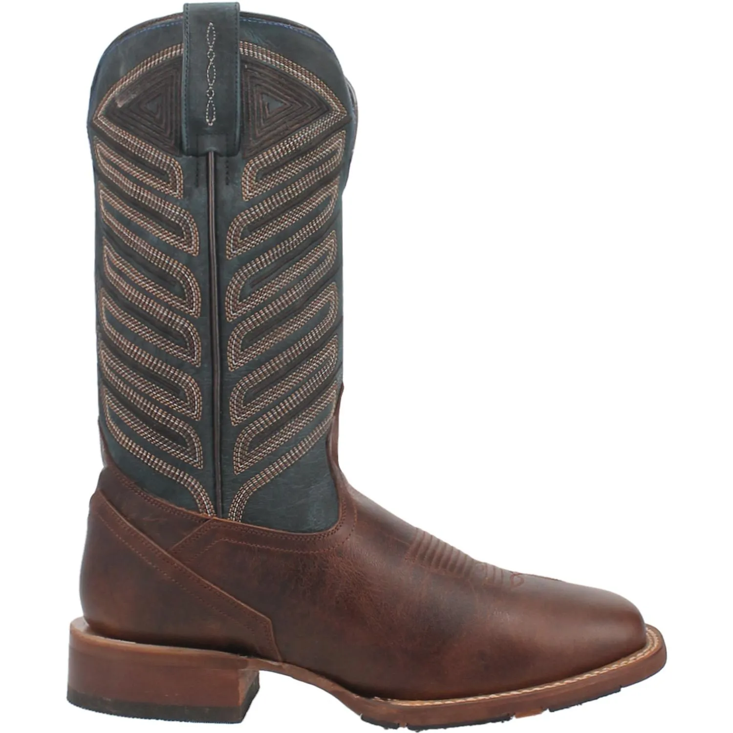Men's Dan Post Cowboy Certified Chocolate Ivan Broad Square Toe Boots with Blue Tops