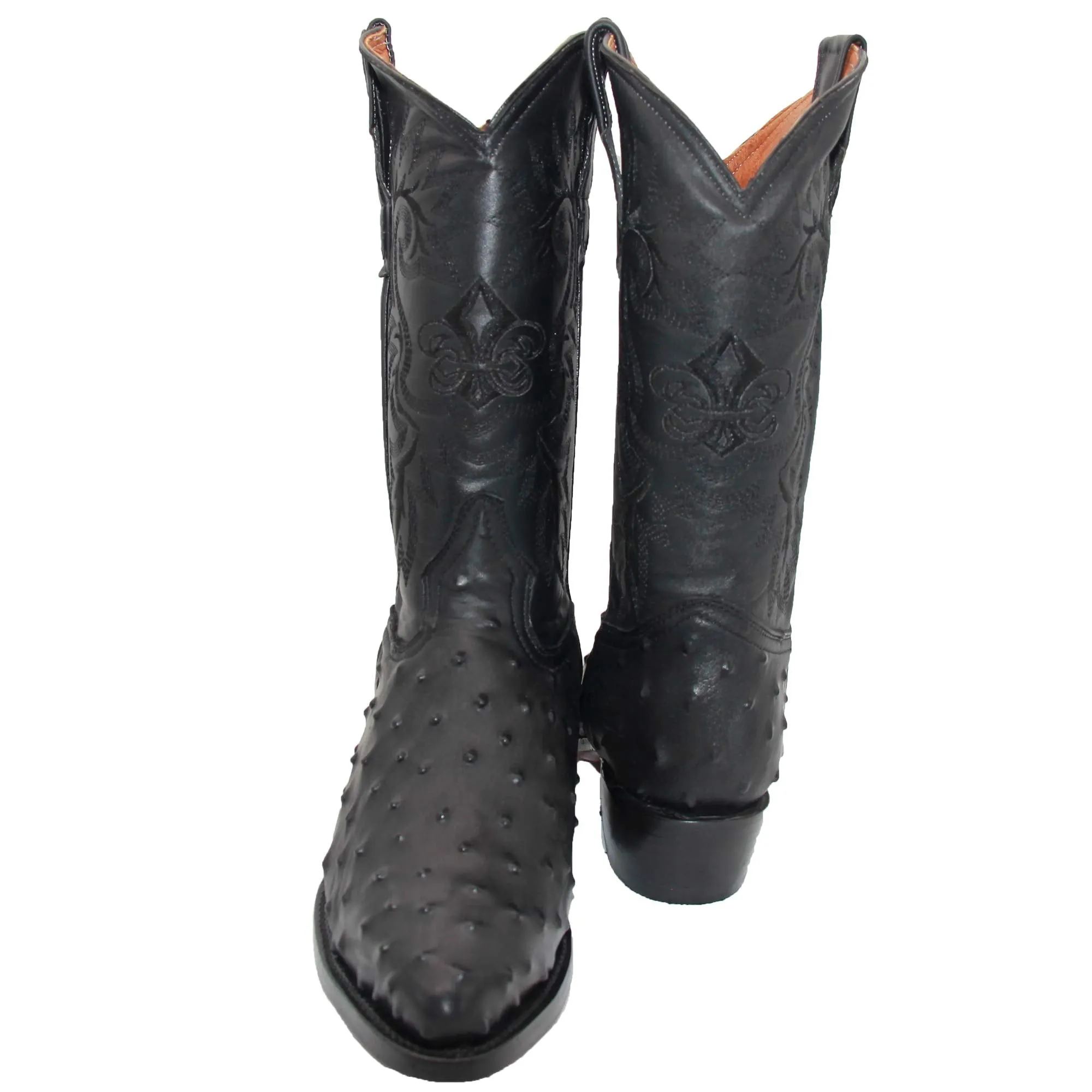 Mens Leather Ostrich Print J Toe Cowboy Boot