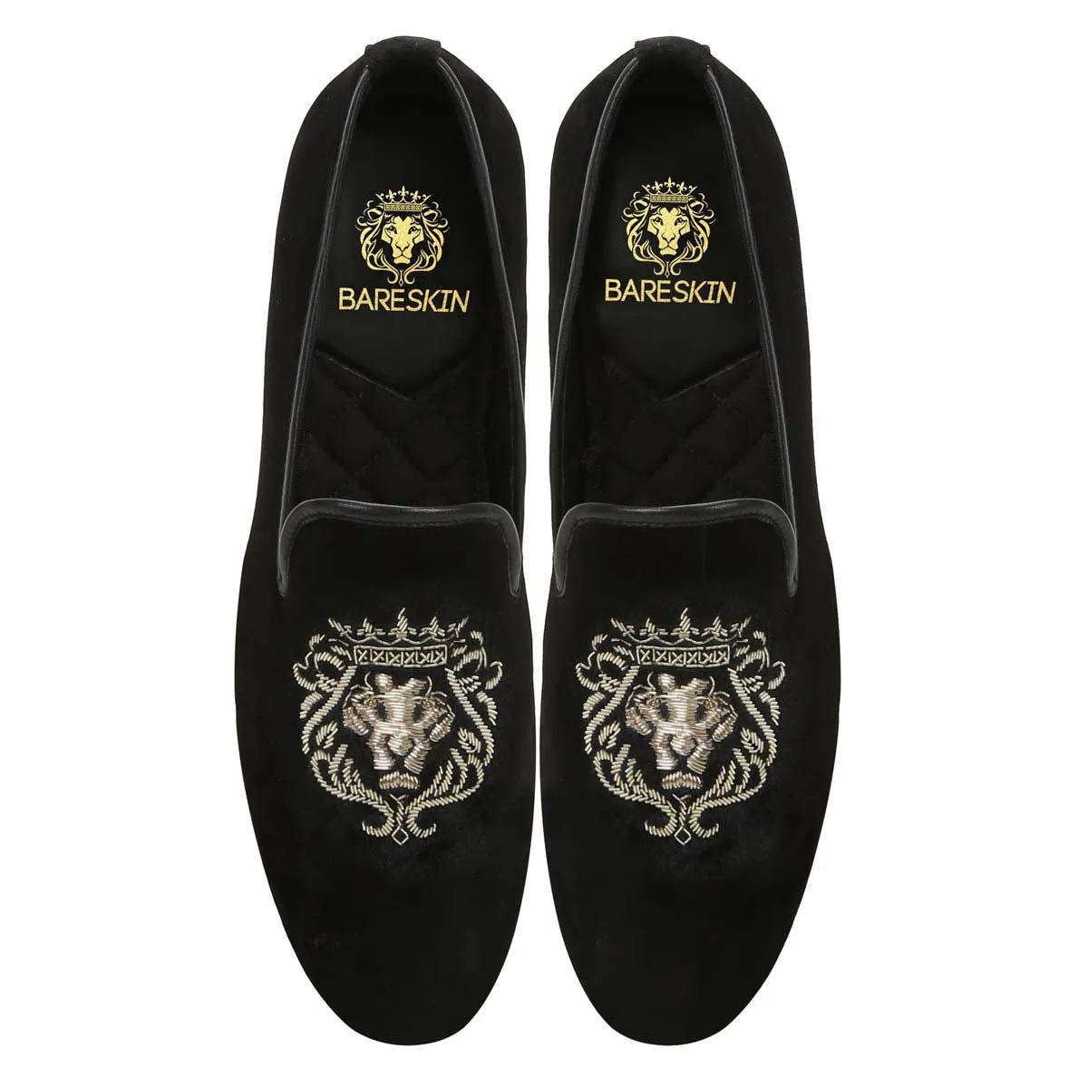 Mild Gold Lion Zardosi Slip-On with Black Velvet by BRUNE & BARESKIN