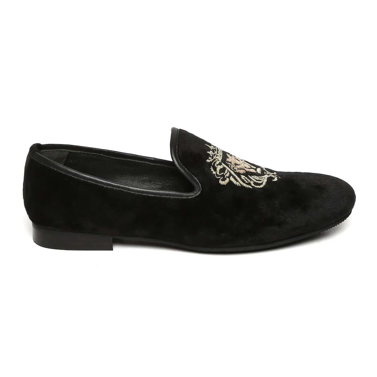 Mild Gold Lion Zardosi Slip-On with Black Velvet by BRUNE & BARESKIN