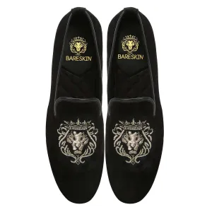 Mild Gold Lion Zardosi Slip-On with Black Velvet by BRUNE & BARESKIN