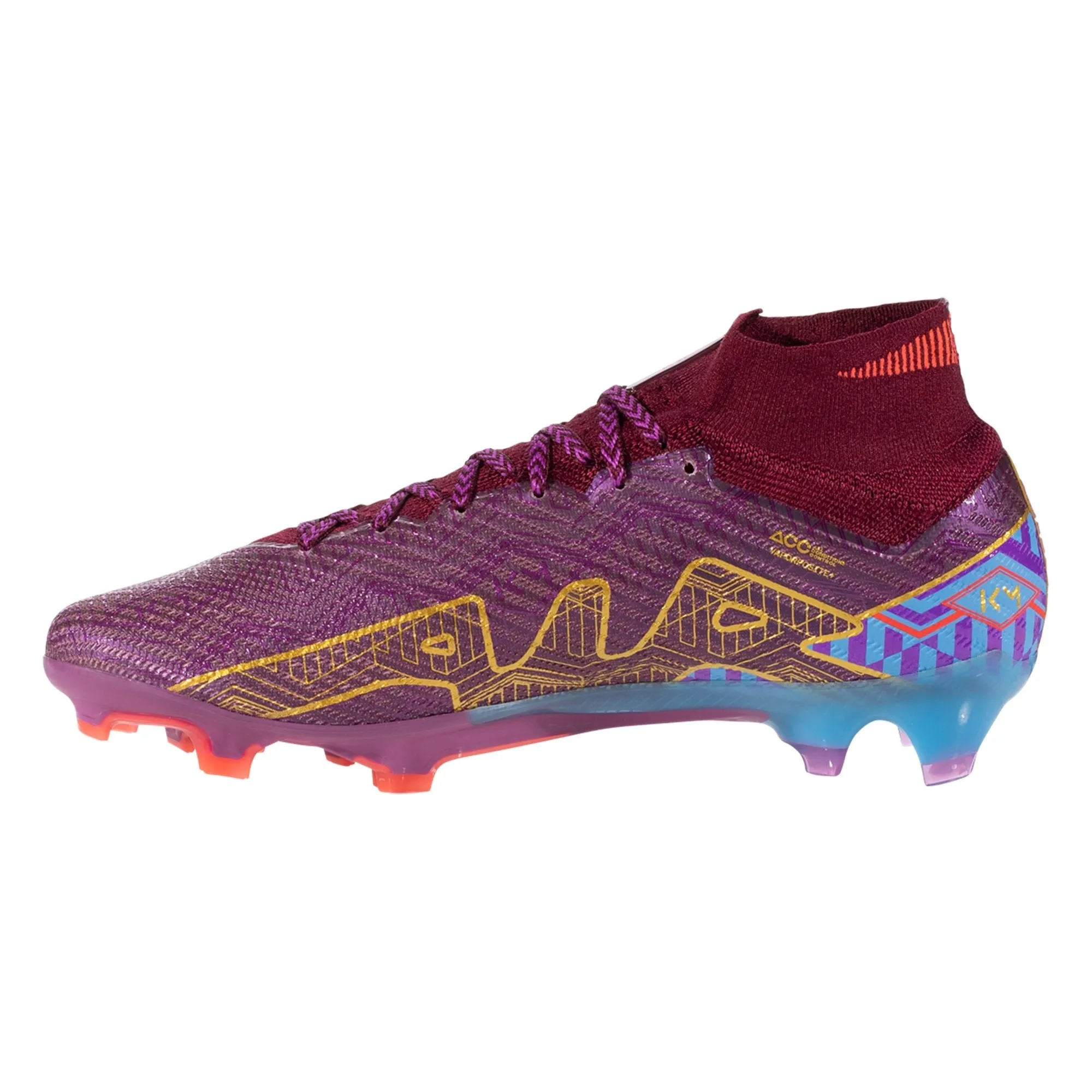 Nike Air Zoom Mercurial Superfly 9 KM Elite FG Firm Ground Soccer Cleats - Dark Beetroot/Vivid Gold