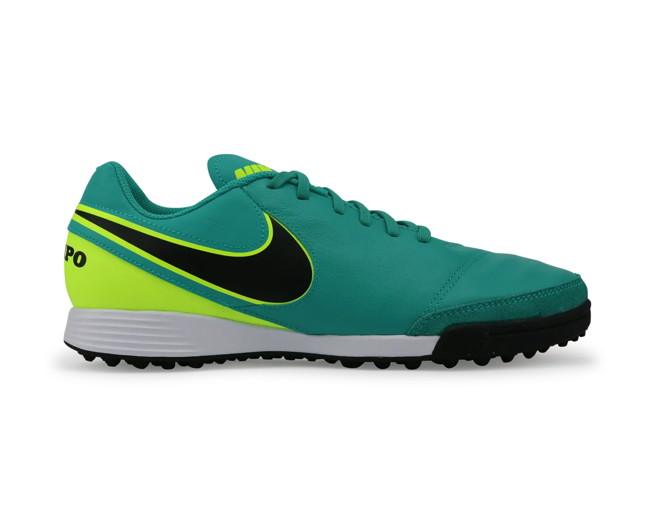 Nike Men's Tiempo Genio Leather Turf Soccer Shoes Clear Jade/Black/Volt