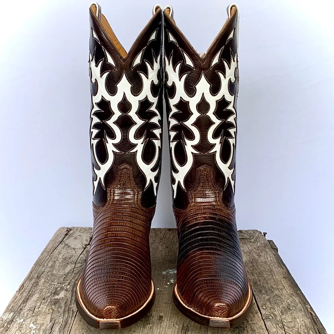 OLD GRINGO Benchmark Handmade Teju Lizard Exotic Leather Brown Cowboy Western Boots