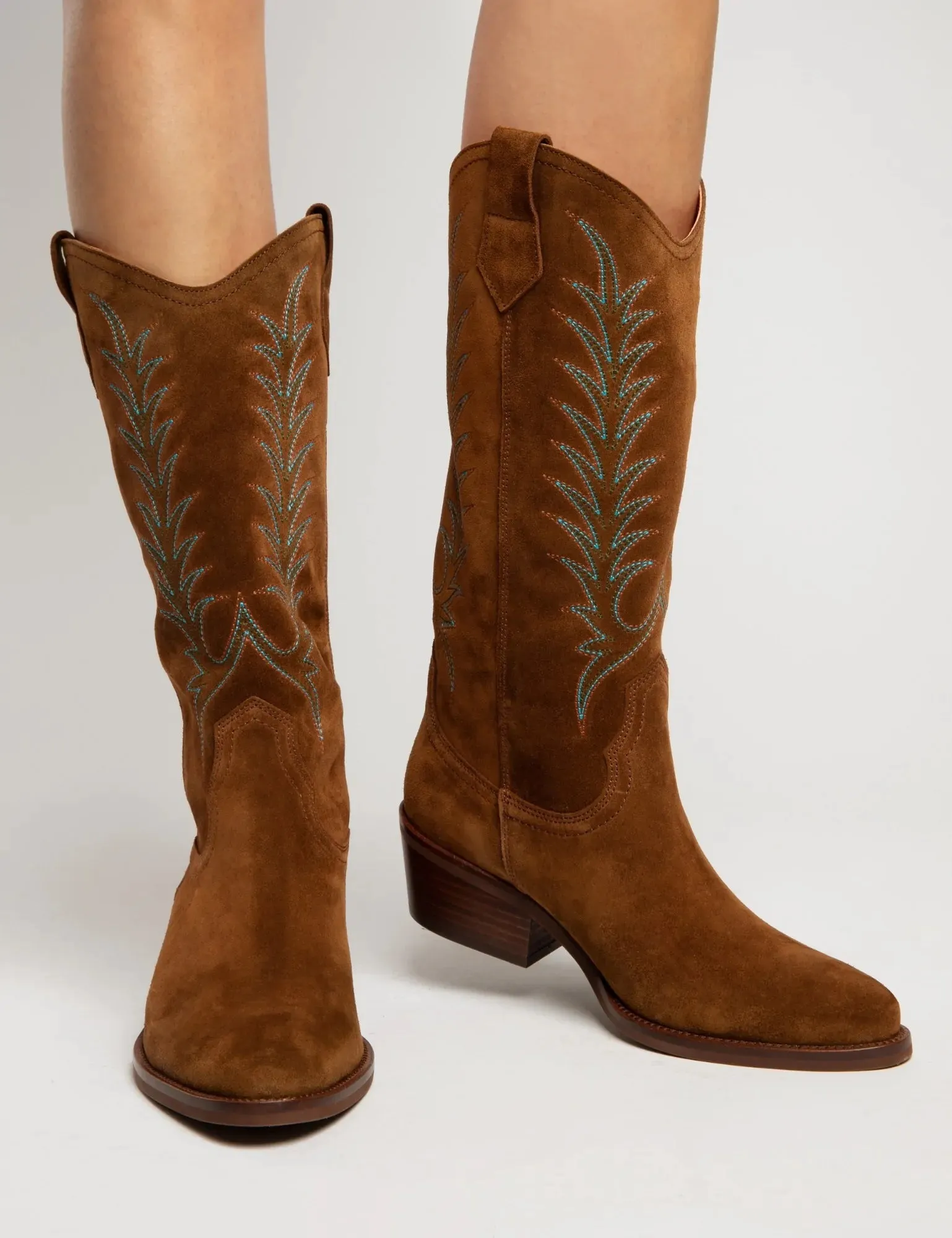 PENELOPE CHILVERS Goldie Embroidered Cowboy Boots - Ladies Suede - Peat