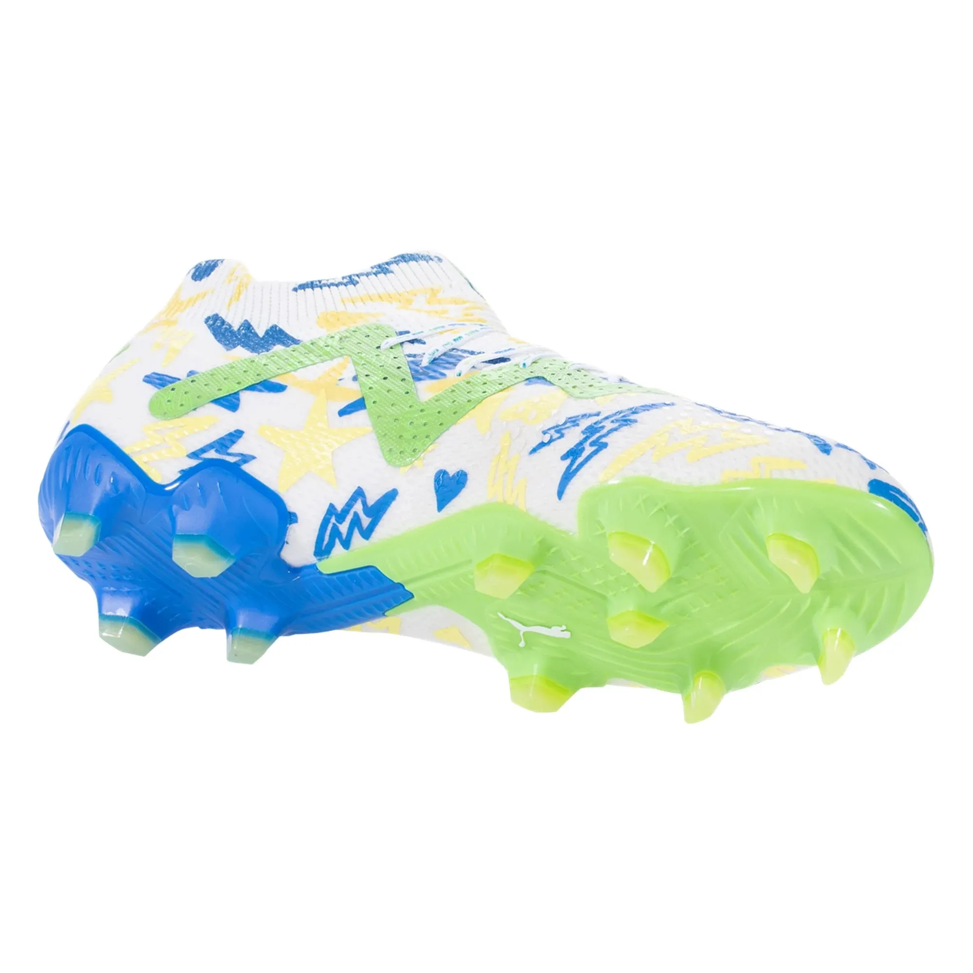 Puma Future Ultimate NJR FG/AG Soccer Cleat - White/Racing Blue/Lemon Meringue/Parakeet Green